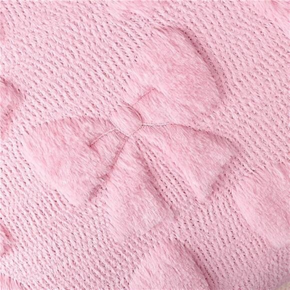 Pink Bow Pillow Covers 18x18 Set of 2 Plush Faux Fur Coquette Christmas Cushion - Picture 2 of 7